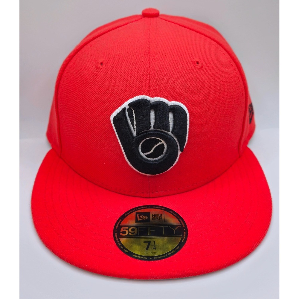 New Era 59FIFTY Milwaukee Brewers Red Fitted Hat Cooperstown Collection 7 1/4